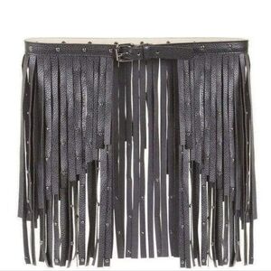BCBGMaxazria, Black Fringe Vegan Leather Studded Statement Belt, Size Medium